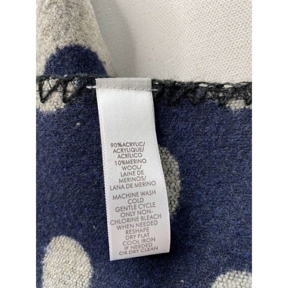 LOFT Cardigan Wrap Women's MEDIUM Blue Gray Polka Dots Faux-Fur‎ Collar Draped - Picture 4 of 5